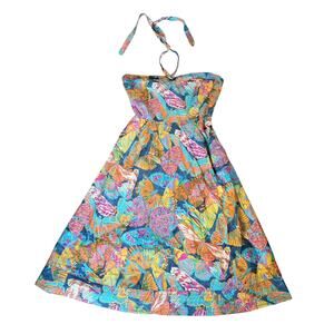 Caroline Constas XL* Dress Multicolored Blue Butterfly Floral Strapless Halter